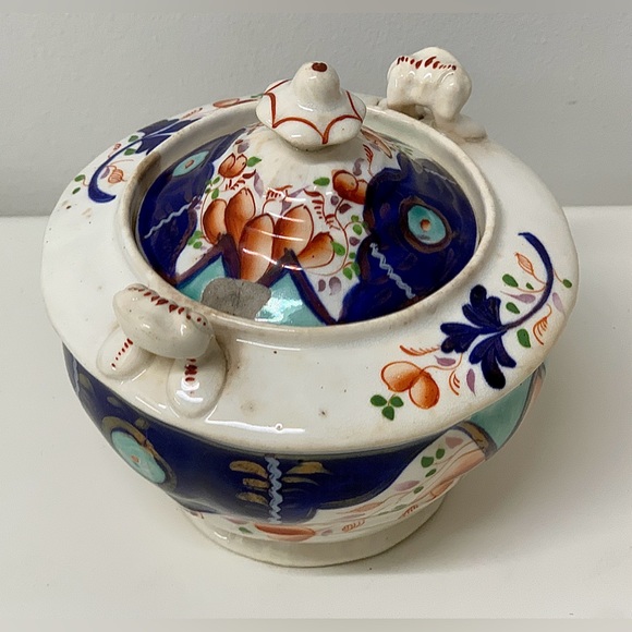 19th Century Antique Gaudy Welsh Unrecorded Pattern Finial Lidded Sugar Bowl - Picture 4 of 15